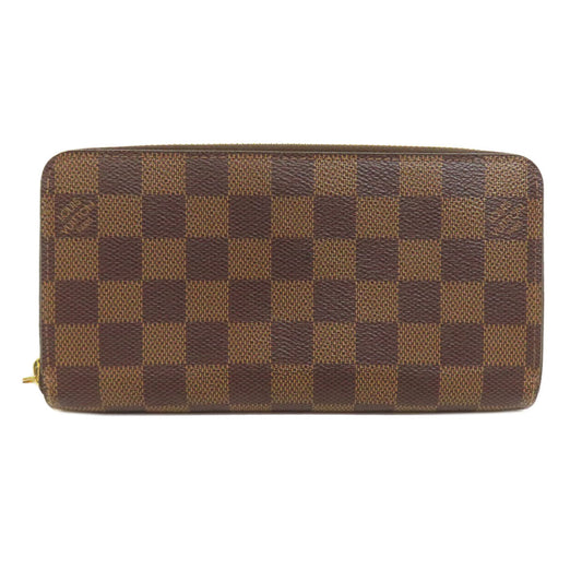 LOUIS VUITTON Long Wallet Purse N41661 Damier canvas Brown Zippy wallet Women Used Authentic