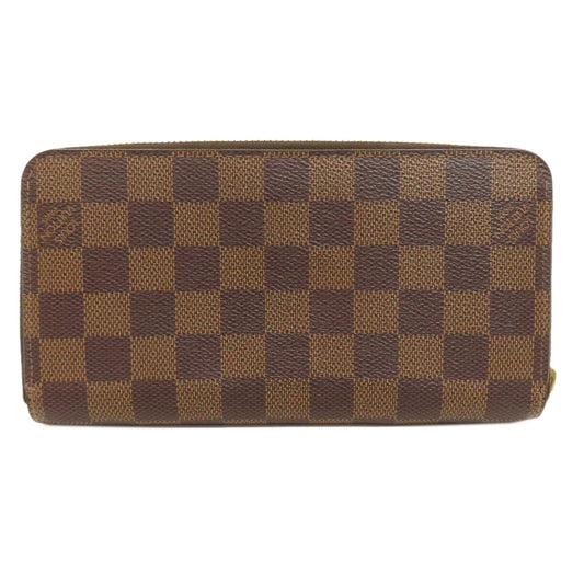 LOUIS VUITTON Long Wallet Purse N41661 Damier canvas Brown Zippy wallet Women Used Authentic
