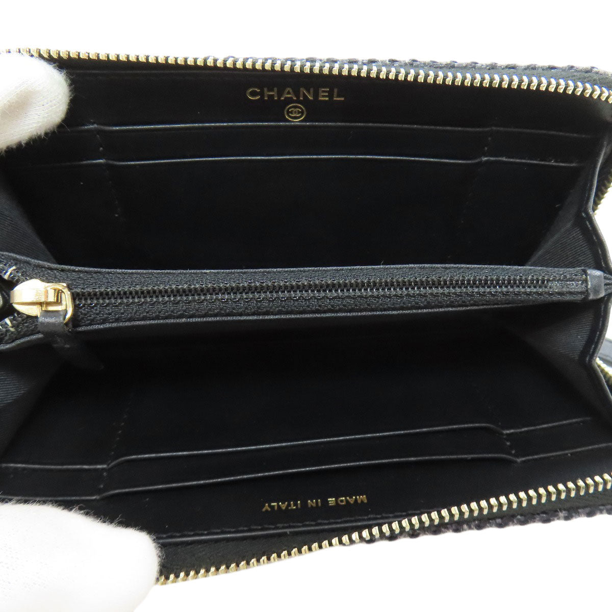 CHANEL Long Wallet Purse canvas Navy Deauville small zip wallet Women Used Authentic