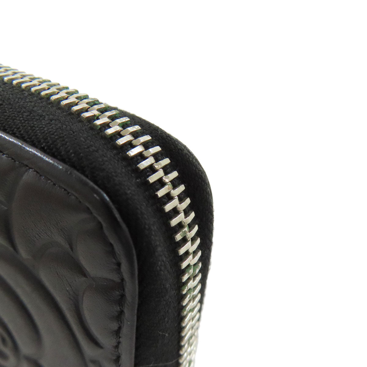 CHANEL Long Wallet Purse Calfskin black Camellia SilverMetal Women Used Authentic