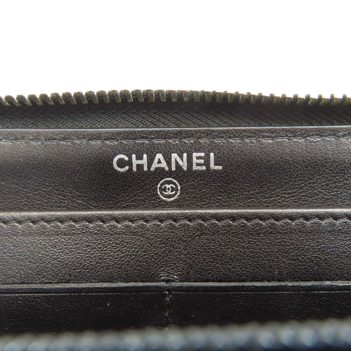 CHANEL Long Wallet Purse Calfskin black Camellia SilverMetal Women Used Authentic