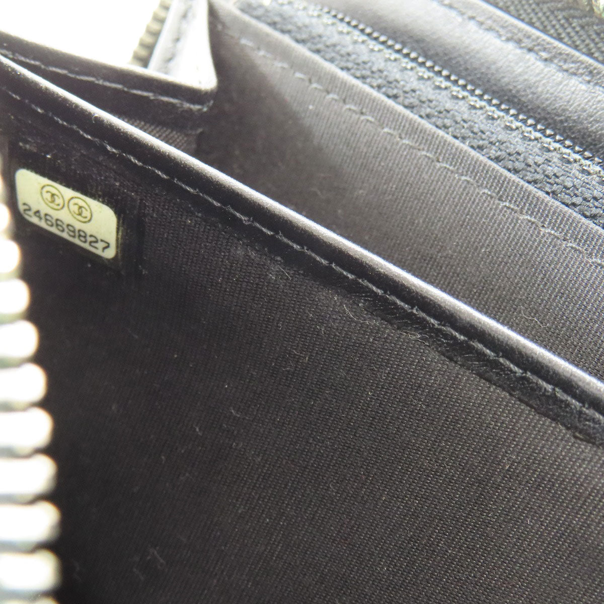 CHANEL Long Wallet Purse Calfskin black Camellia SilverMetal Women Used Authentic