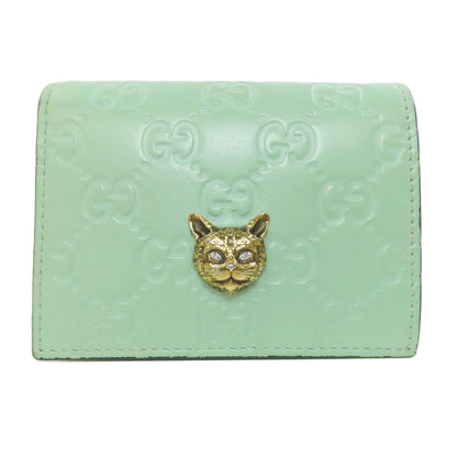 GUCCI Bifold Wallet 548057 leather green GG Signature Shima Linea Cat Women Used Authentic