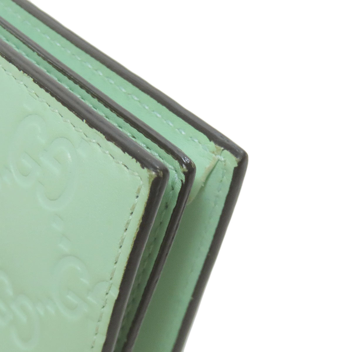 GUCCI Bifold Wallet 548057 leather green GG Signature Shima Linea Cat Women Used Authentic