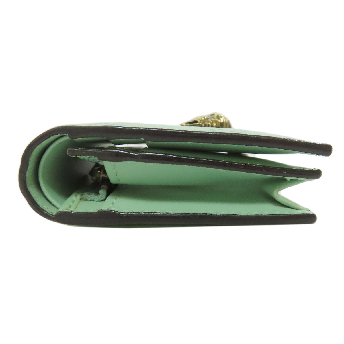 GUCCI Bifold Wallet 548057 leather green GG Signature Shima Linea Cat Women Used Authentic