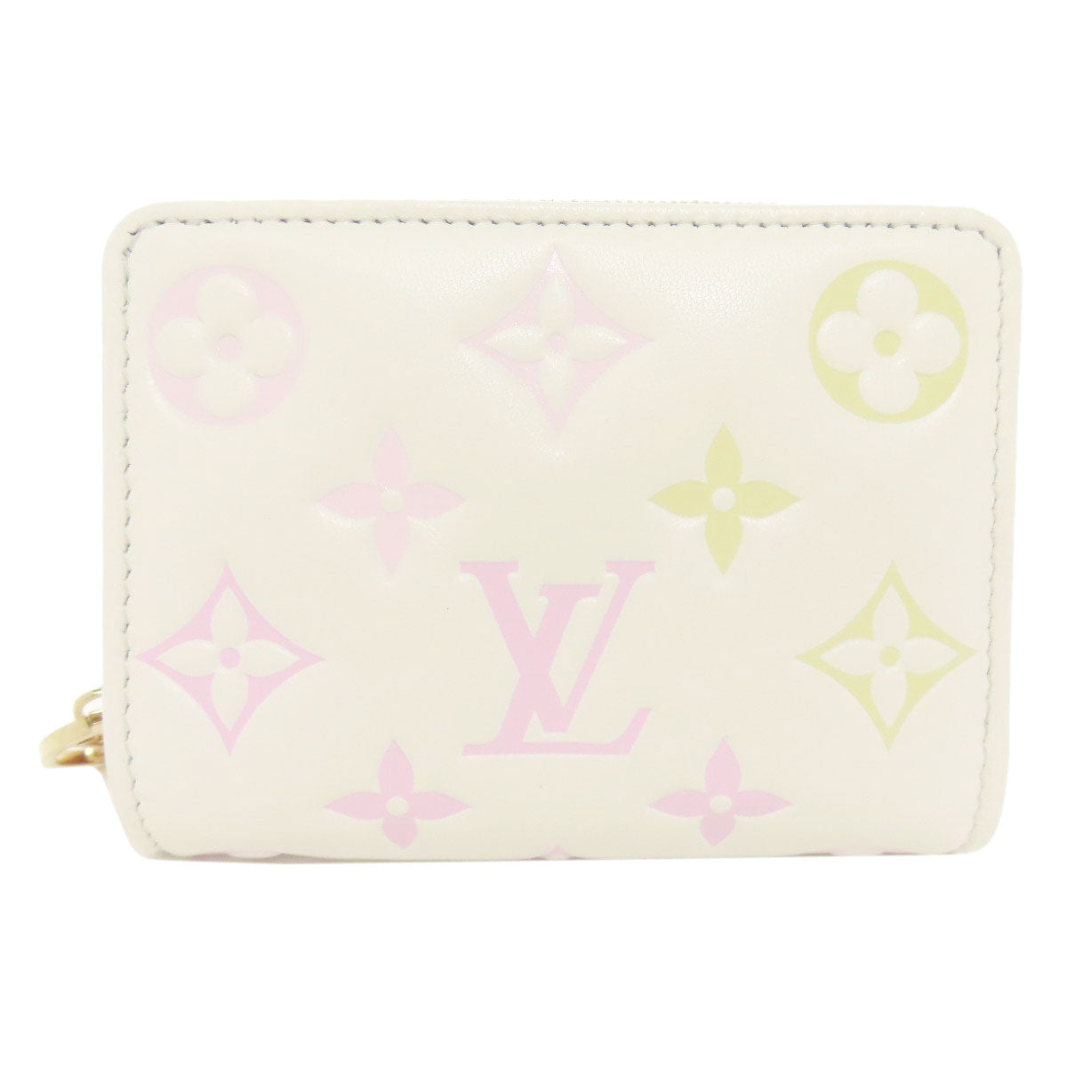 LOUIS VUITTON Bifold Wallet M11909 Calfskin white Portefeuille�ELoup Monogram Flower Women Used Authentic