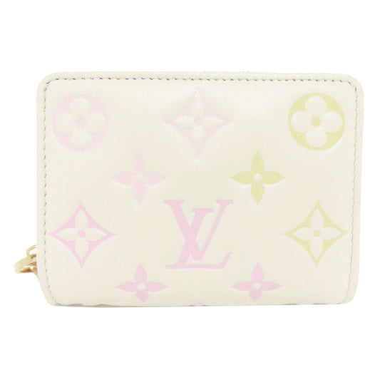 LOUIS VUITTON Bifold Wallet M11909 Calfskin white Portefeuille�ELoup Monogram Flower Women Used Authentic