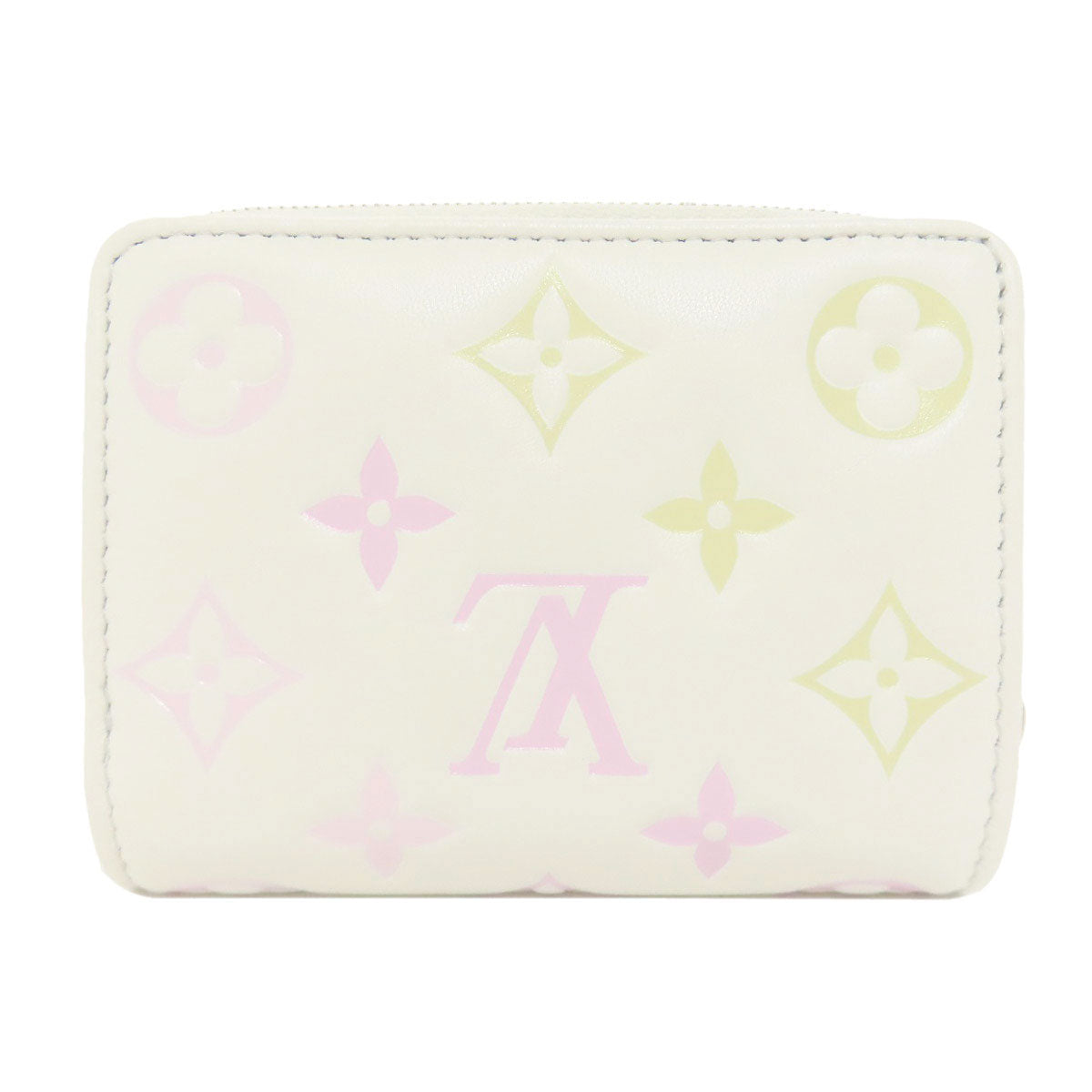 LOUIS VUITTON Bifold Wallet M11909 Calfskin white Portefeuille�ELoup Monogram Flower Women Used Authentic