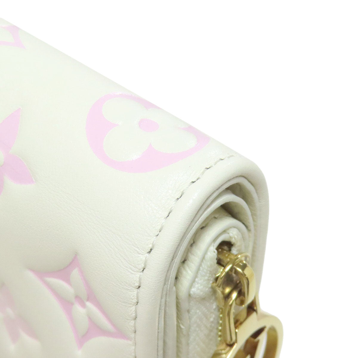 LOUIS VUITTON Bifold Wallet M11909 Calfskin white Portefeuille�ELoup Monogram Flower Women Used Authentic