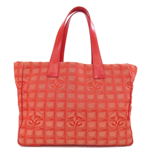 CHANEL Tote Bag Nylon jacquard Red New Travel Line MM Women Used Authentic