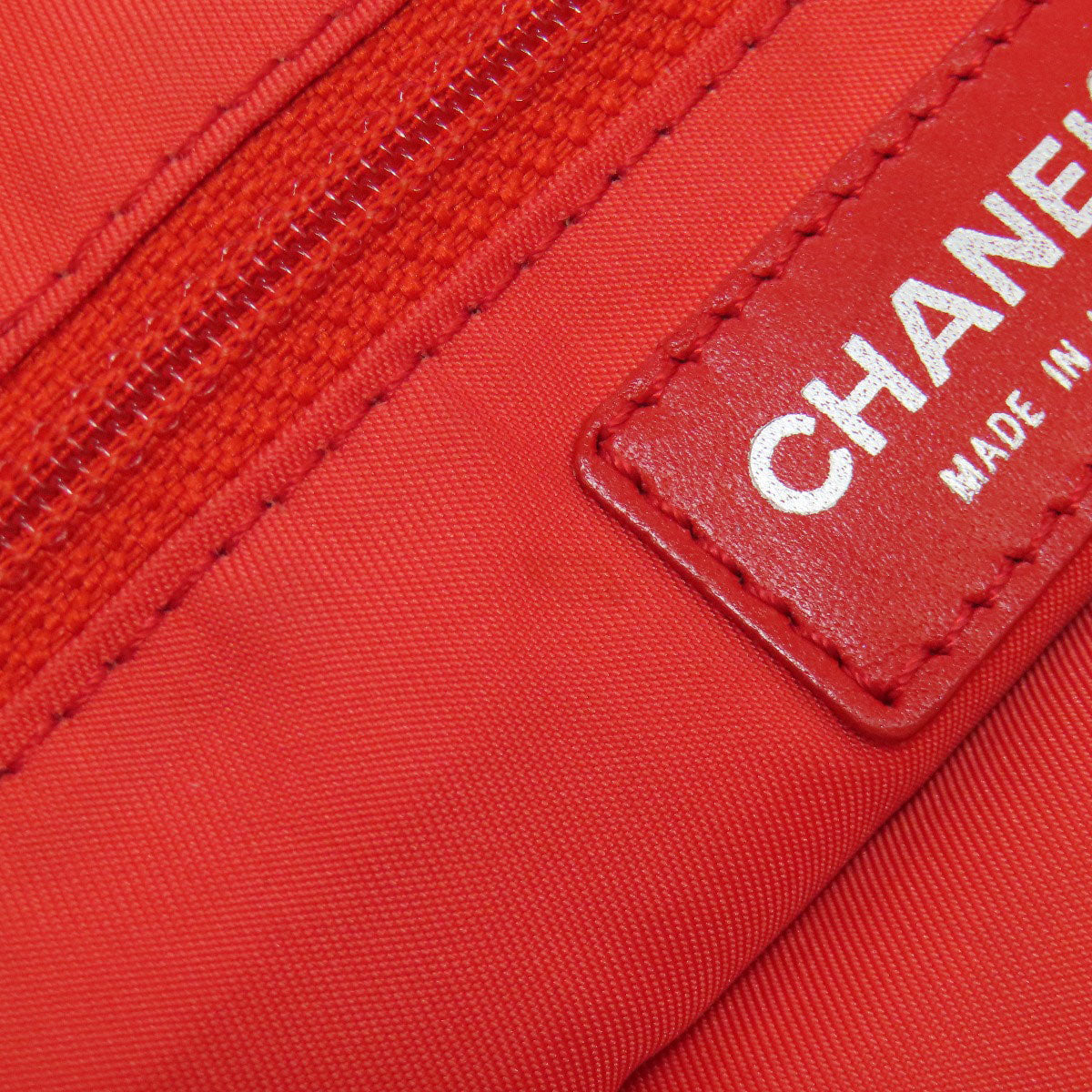 CHANEL Tote Bag Nylon jacquard Red New Travel Line MM Women Used Authentic
