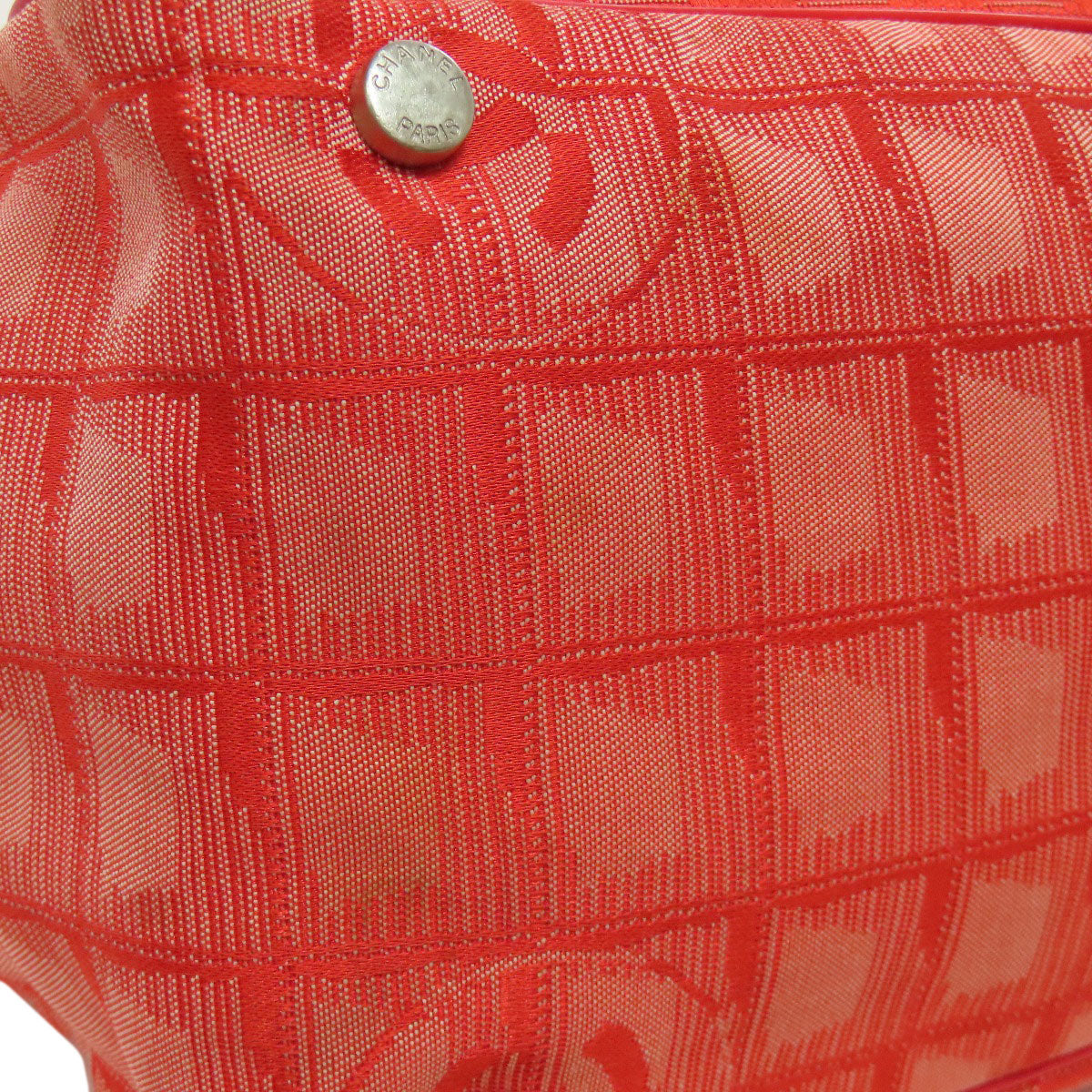 CHANEL Tote Bag Nylon jacquard Red New Travel Line MM Women Used Authentic