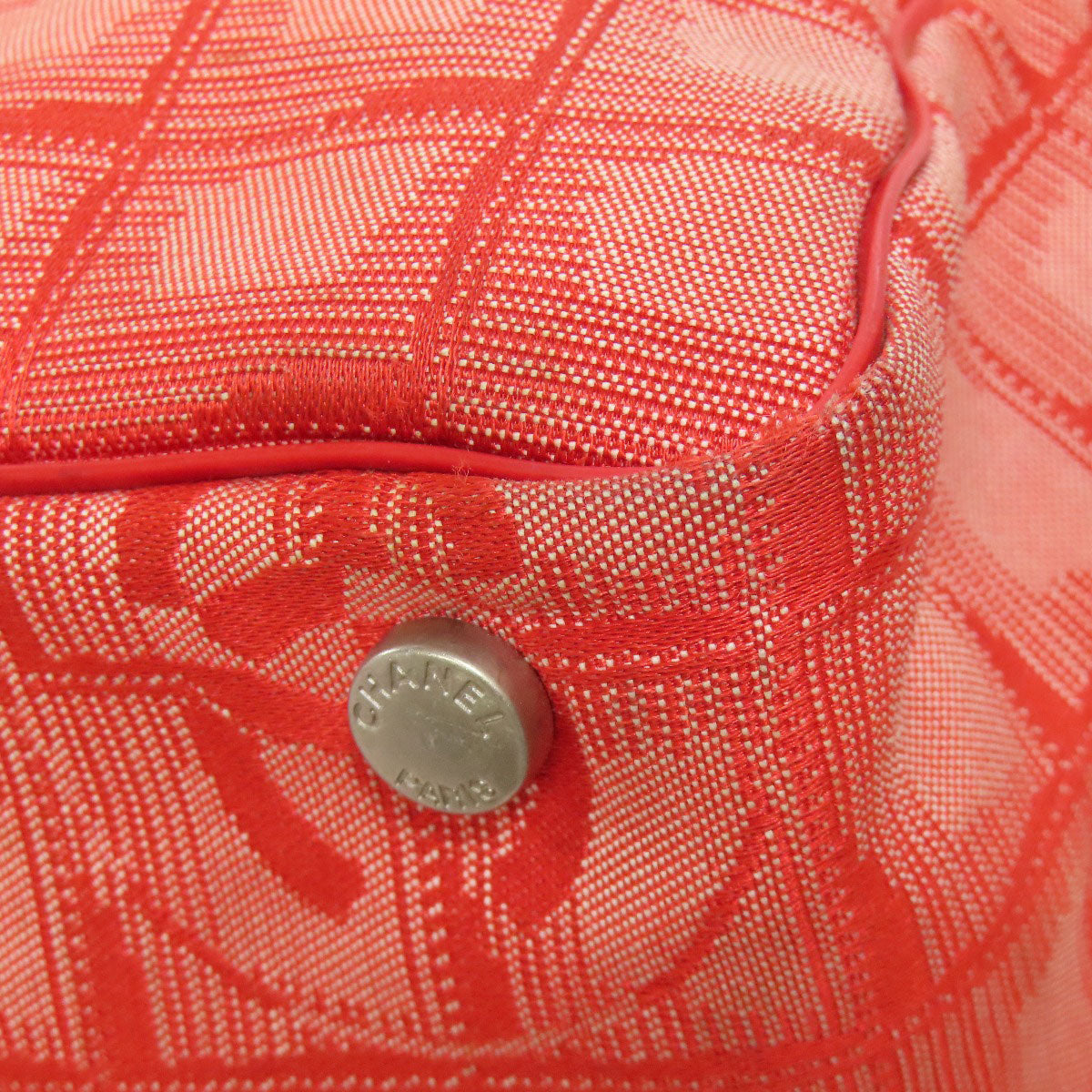 CHANEL Tote Bag Nylon jacquard Red New Travel Line MM Women Used Authentic