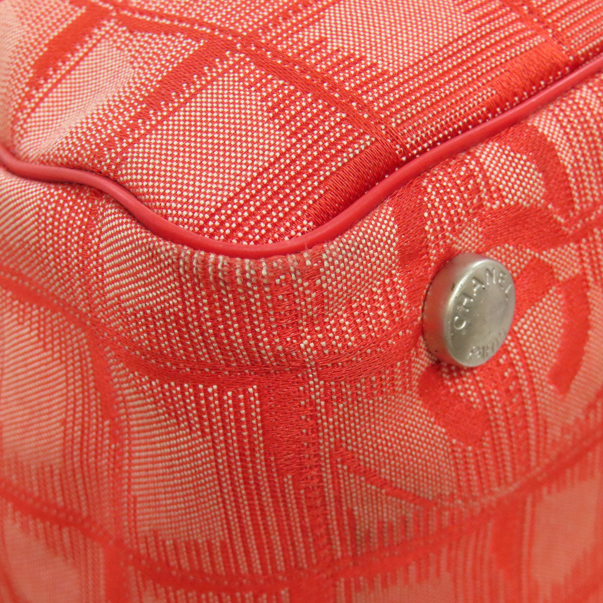 CHANEL Tote Bag Nylon jacquard Red New Travel Line MM Women Used Authentic
