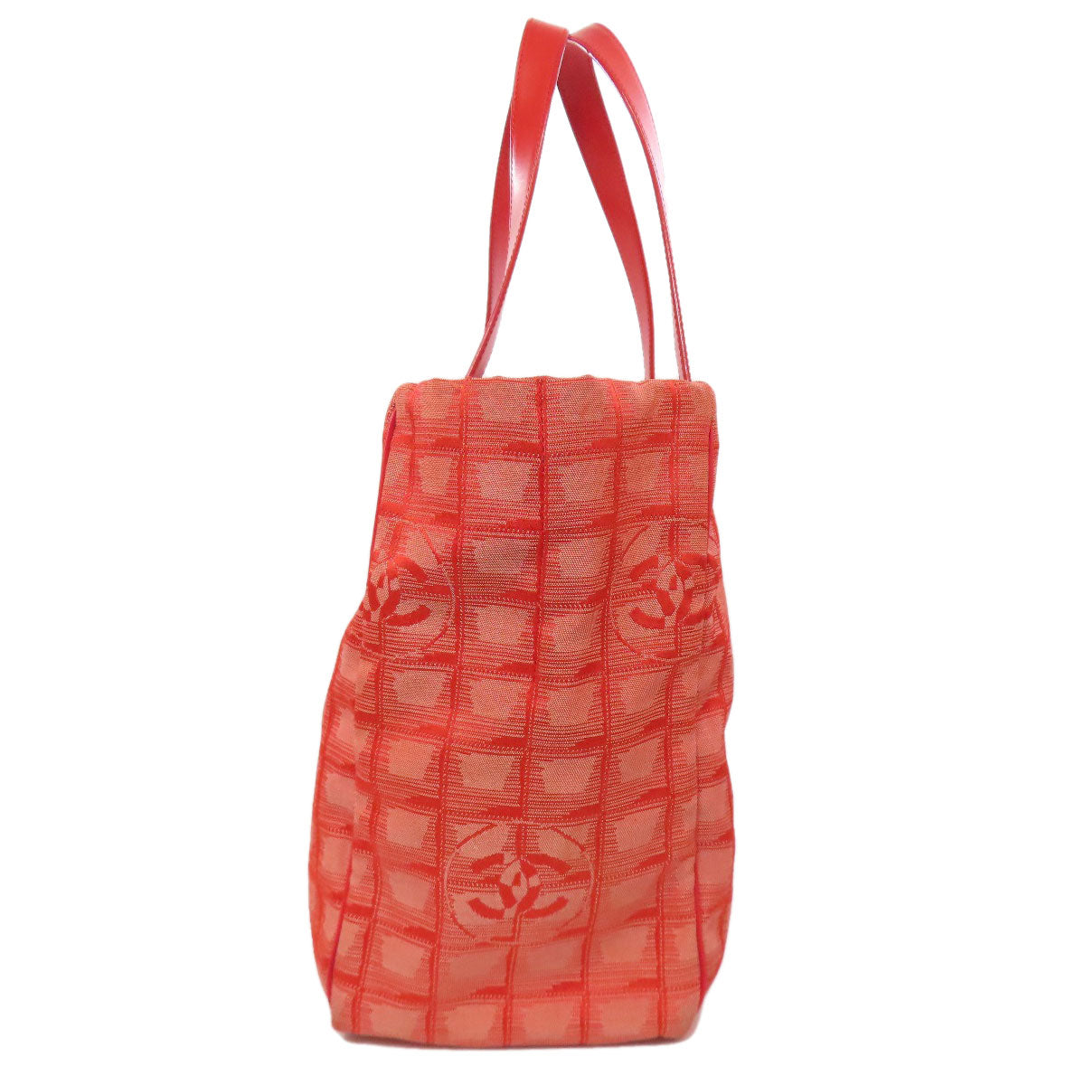 CHANEL Tote Bag Nylon jacquard Red New Travel Line MM Women Used Authentic