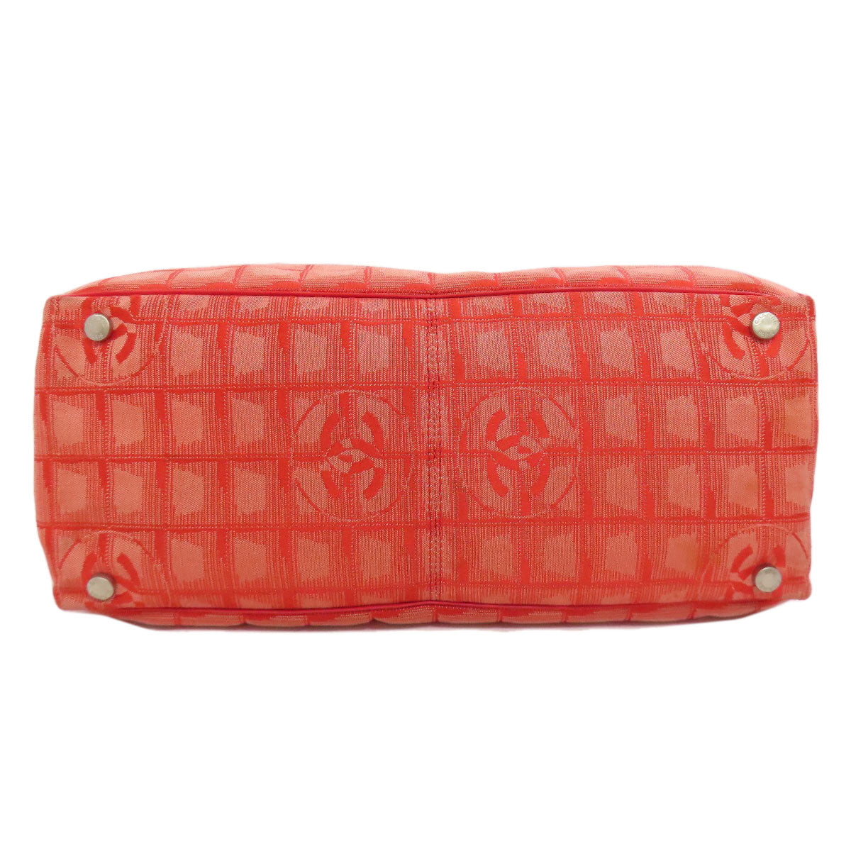 CHANEL Tote Bag Nylon jacquard Red New Travel Line MM Women Used Authentic