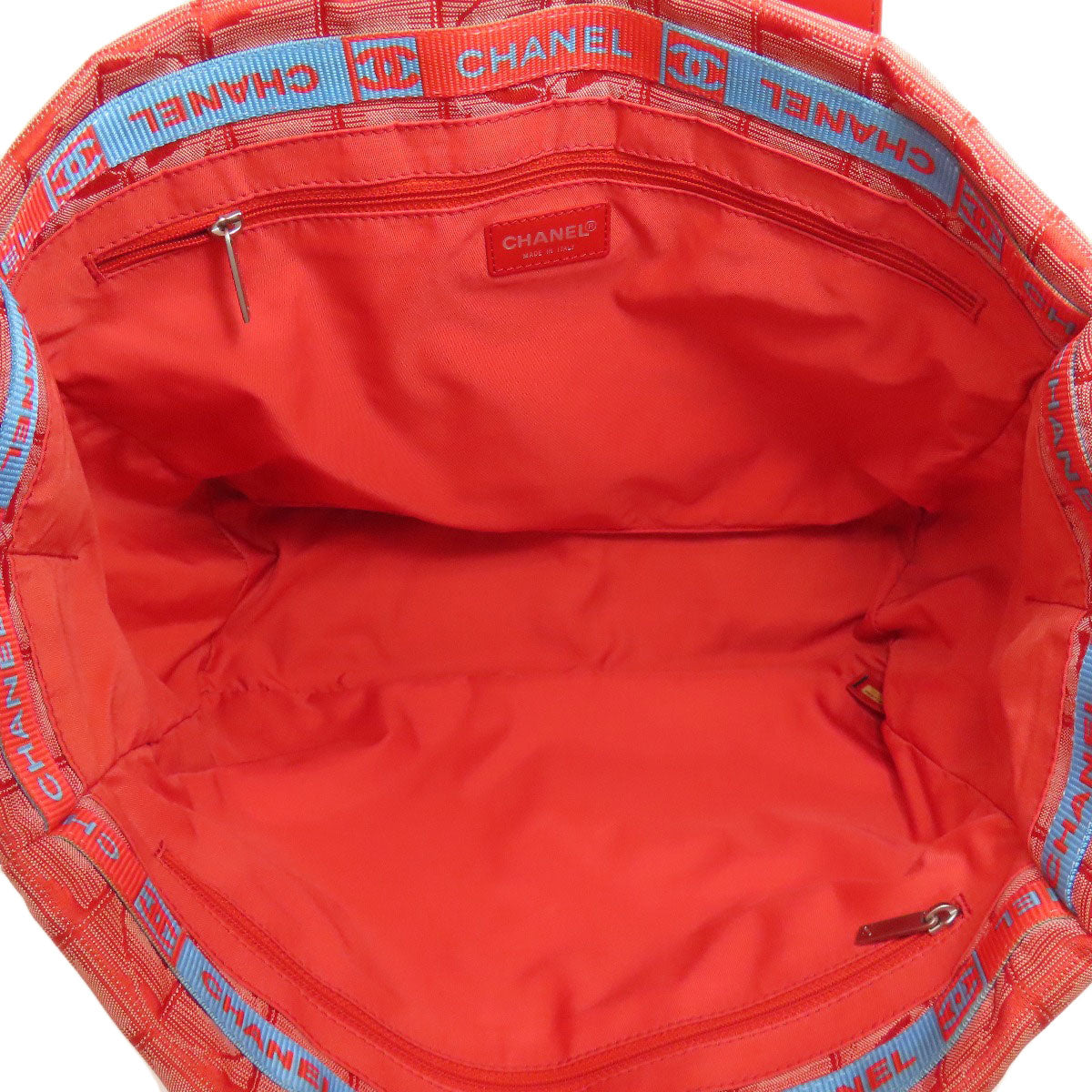 CHANEL Tote Bag Nylon jacquard Red New Travel Line MM Women Used Authentic