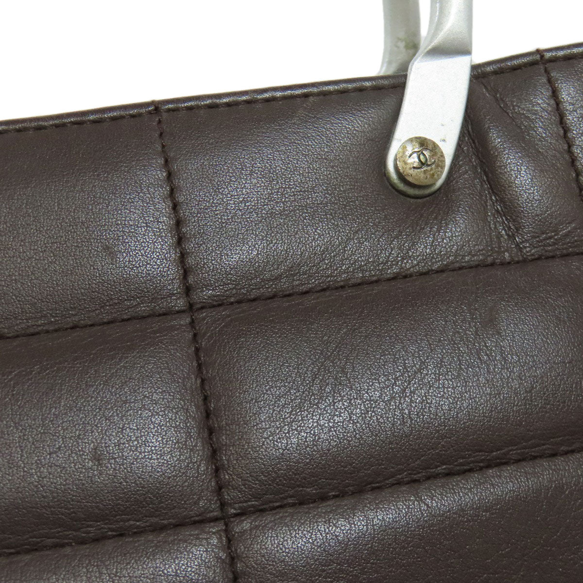 CHANEL Handbag Calfskin black Chocolate bar Silver Metal