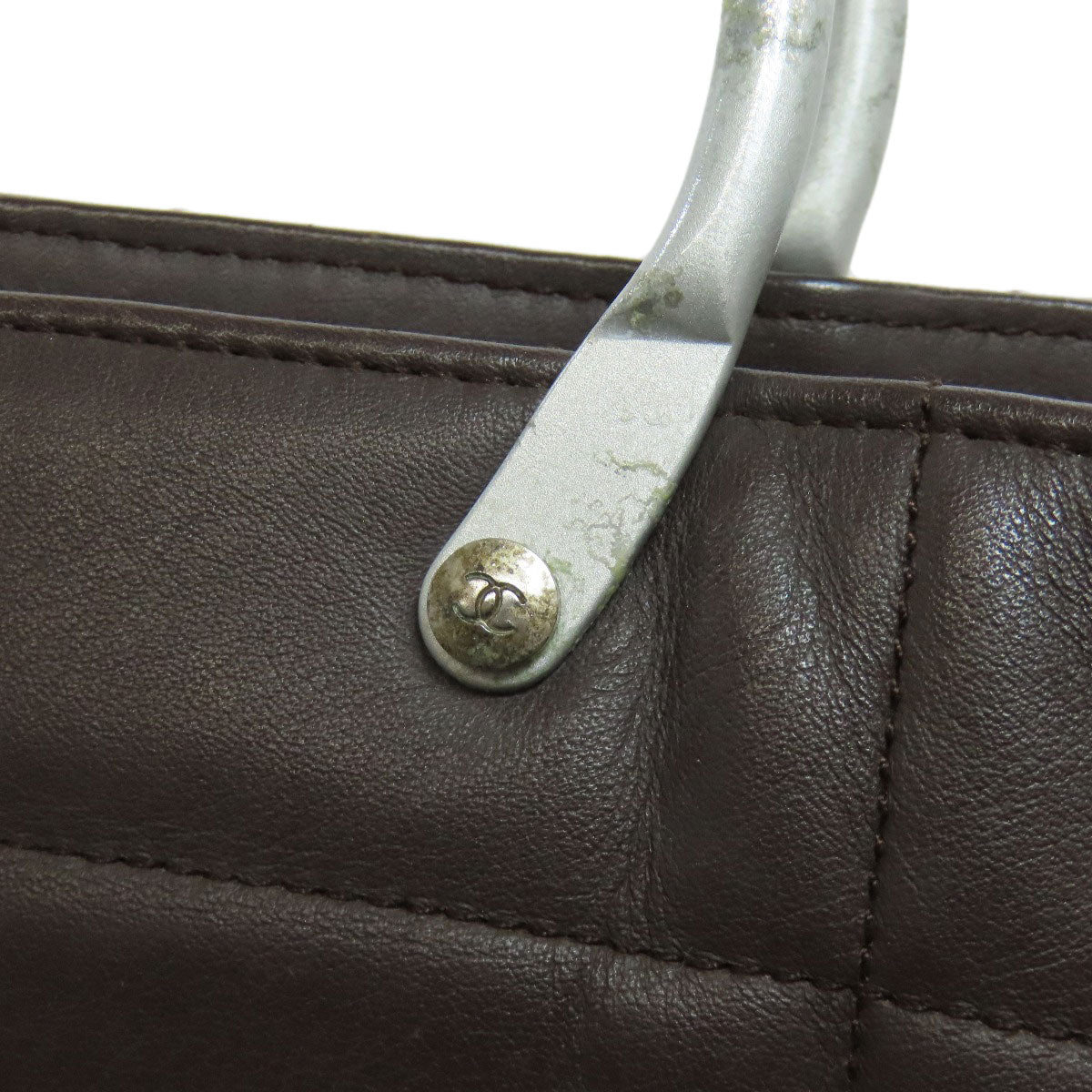 CHANEL Handbag Calfskin black Chocolate bar Silver Metal