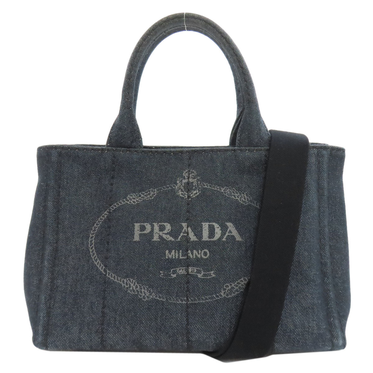 PRADA Handbag denim black Canapa Mini 2WAY Women Used Authentic