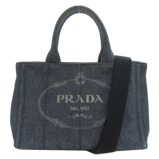 PRADA Handbag denim black Canapa Mini 2WAY Women Used Authentic
