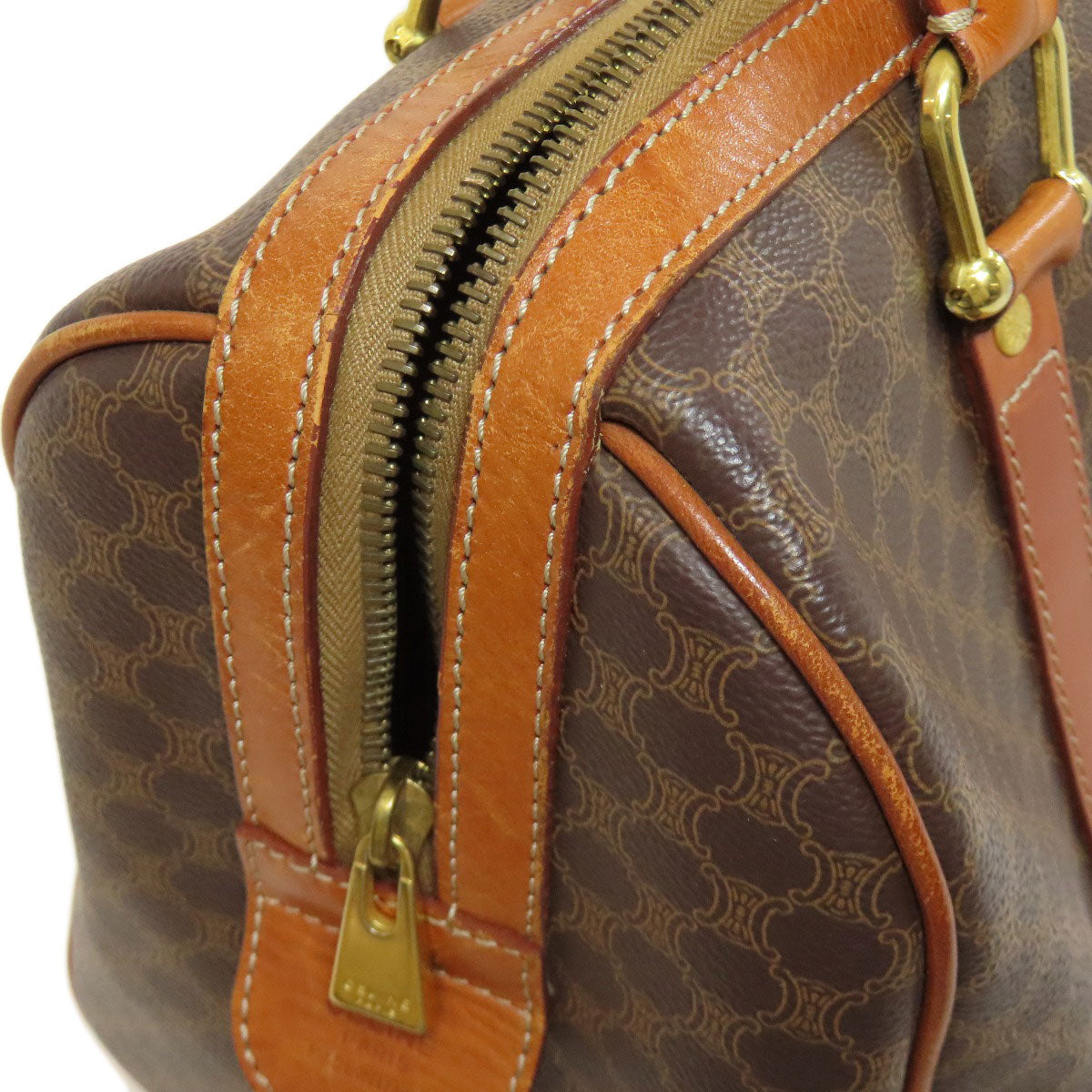 CELINE Boston Duffel bag PVC Brown Macadam Pattern Women Used Authentic