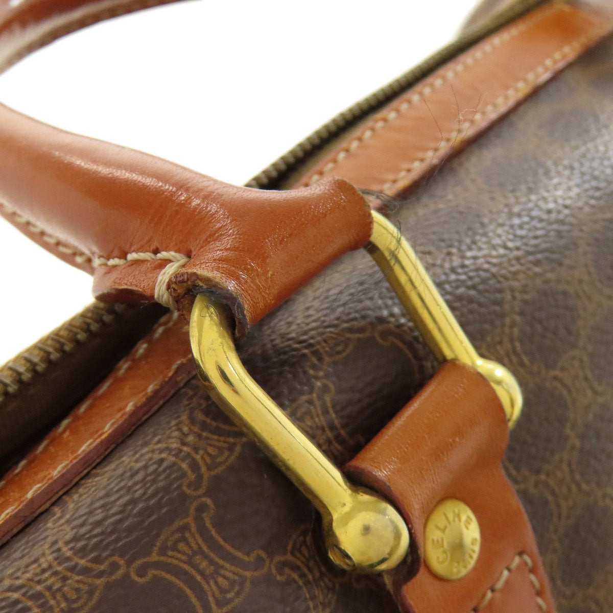 CELINE Boston Duffel bag PVC Brown Macadam Pattern Women Used Authentic