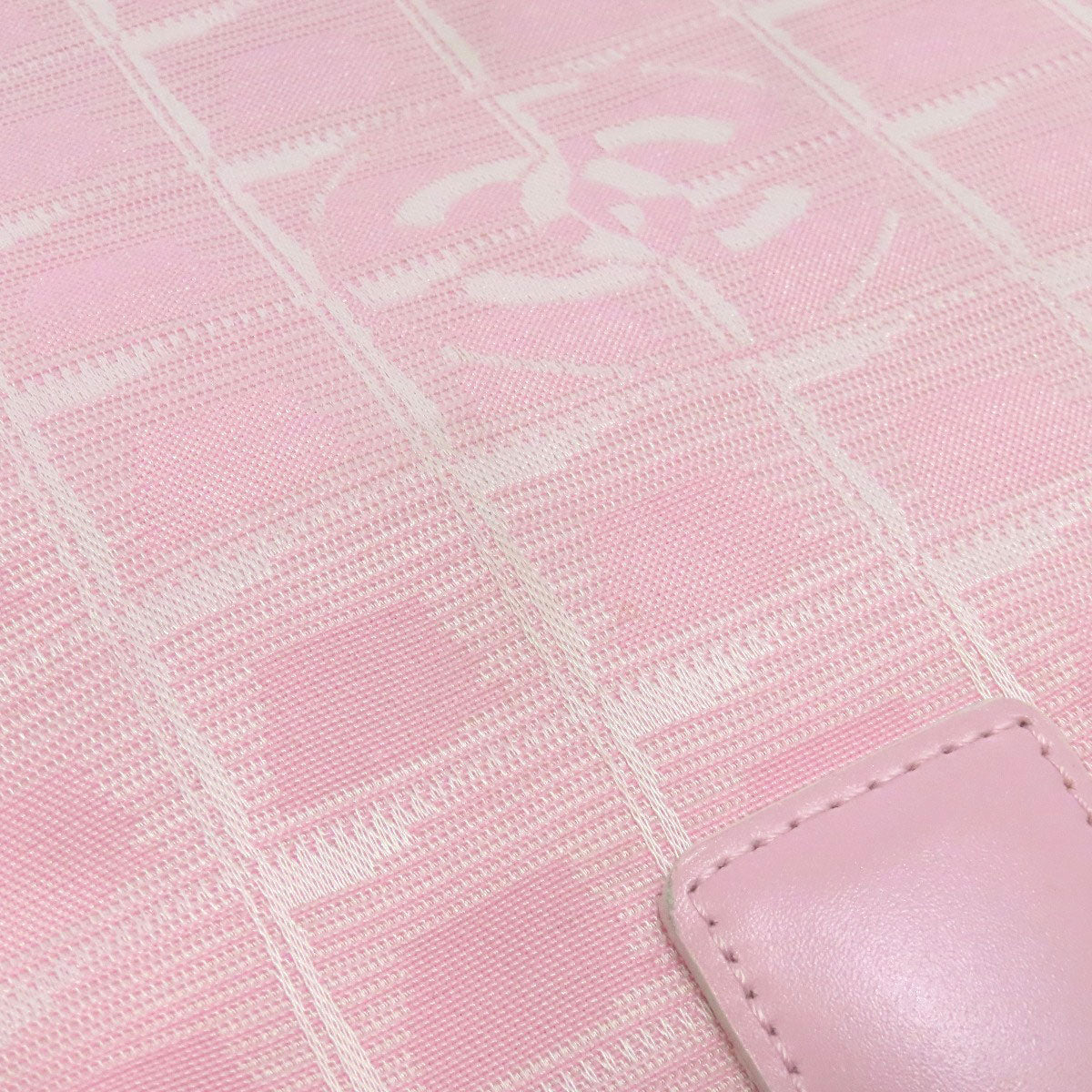 CHANEL Tote Bag Nylon jacquard pink New Travel Line MM Women Used Authentic