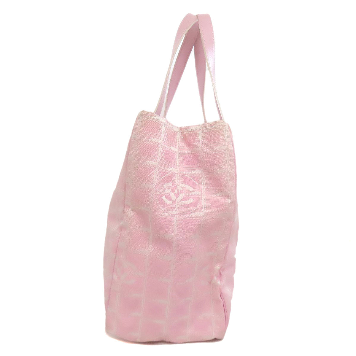 CHANEL Tote Bag Nylon jacquard pink New Travel Line MM Women Used Authentic