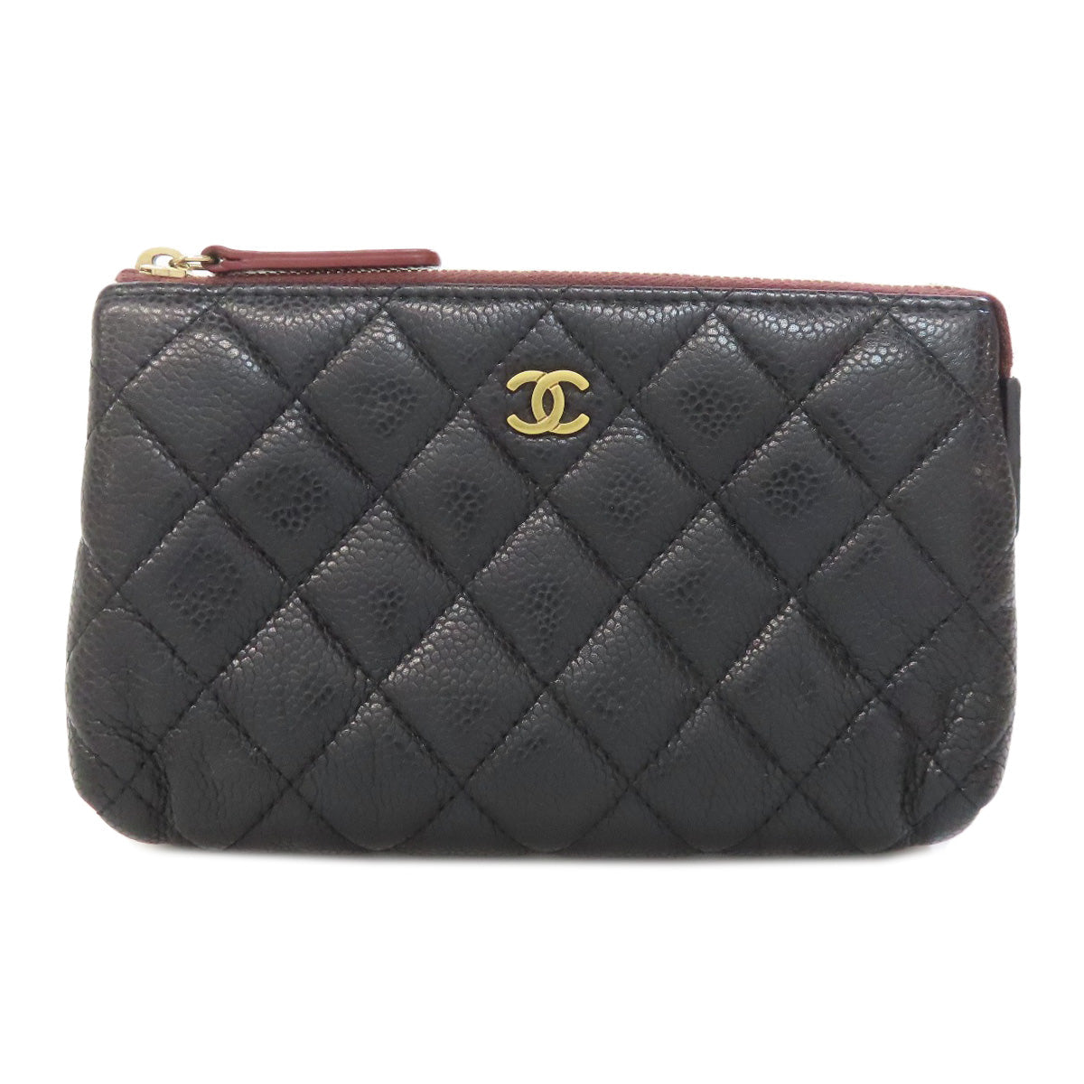 CHANEL Cosmetics Pouch Grained Calfskin Skin black Matelasse Gold Metal