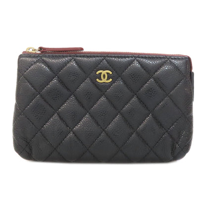 CHANEL Cosmetics Pouch Grained Calfskin Skin black Matelasse Gold Metal