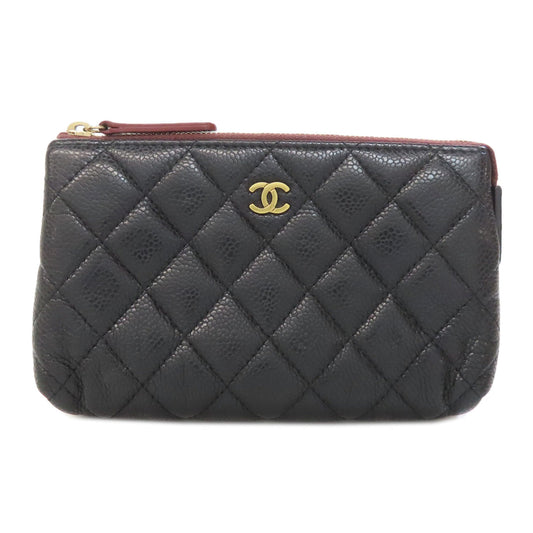 CHANEL Cosmetics Pouch Grained Calfskin Skin black Matelasse Gold Metal