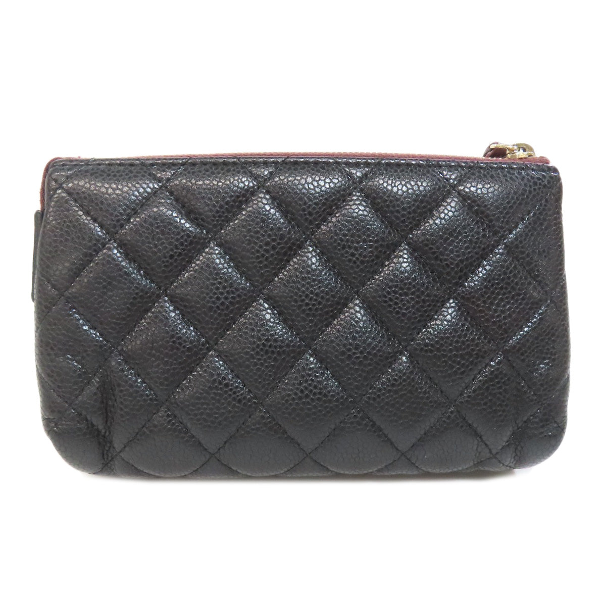 CHANEL Cosmetics Pouch Grained Calfskin Skin black Matelasse Gold Metal