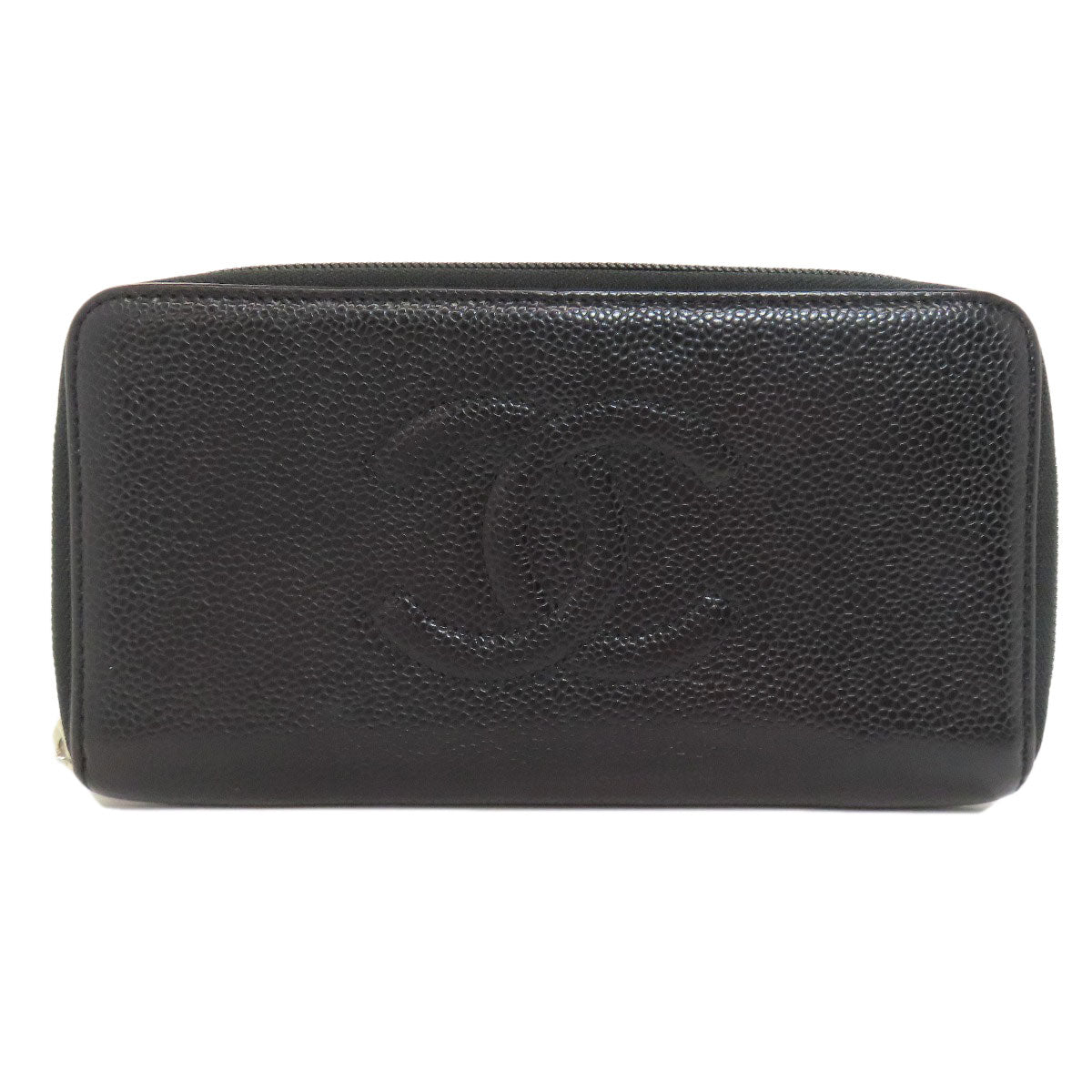 CHANEL Long Wallet Purse Grained Calfskin Skin black COCO Mark SilverMetal Women Used Authentic
