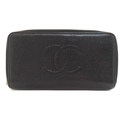 CHANEL Long Wallet Purse Grained Calfskin Skin black COCO Mark SilverMetal Women Used Authentic