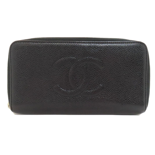 CHANEL Long Wallet Purse Grained Calfskin Skin black COCO Mark SilverMetal Women Used Authentic