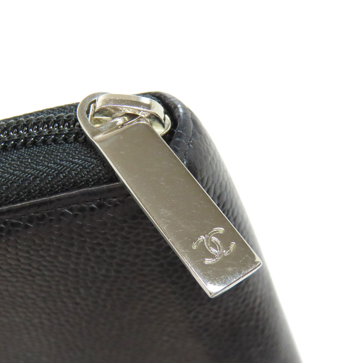 CHANEL Long Wallet Purse Grained Calfskin Skin black COCO Mark SilverMetal Women Used Authentic