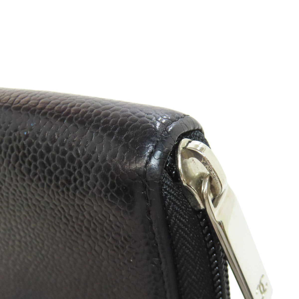 CHANEL Long Wallet Purse Grained Calfskin Skin black COCO Mark SilverMetal Women Used Authentic