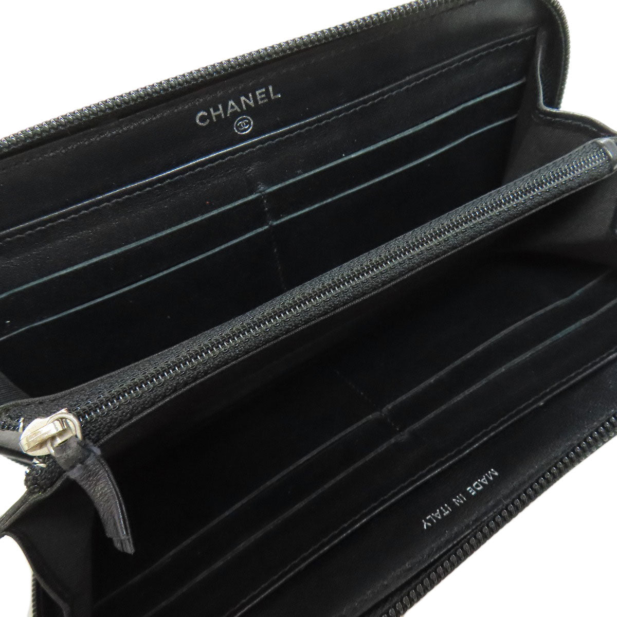 CHANEL Long Wallet Purse Grained Calfskin Skin black COCO Mark SilverMetal Women Used Authentic