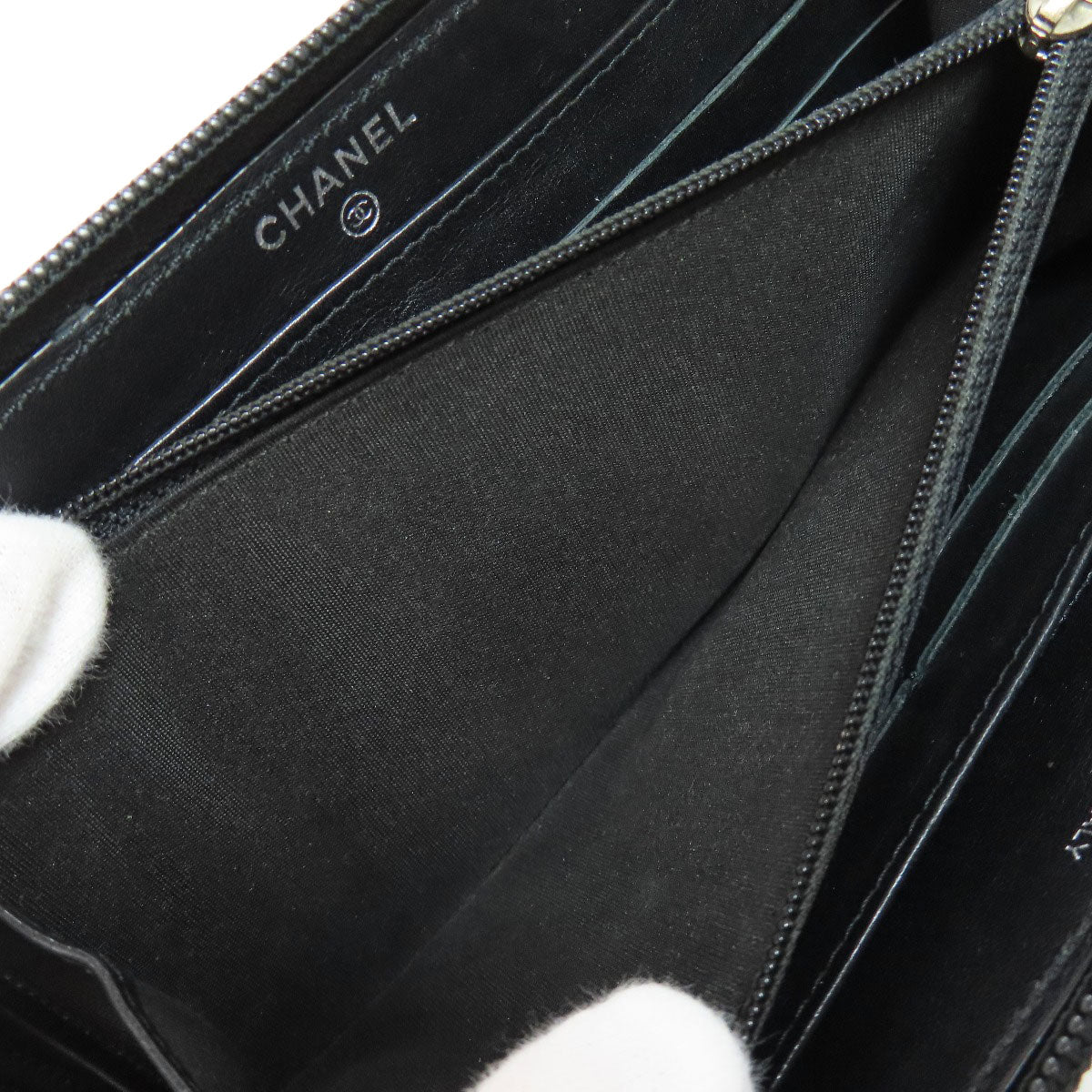 CHANEL Long Wallet Purse Grained Calfskin Skin black COCO Mark SilverMetal Women Used Authentic