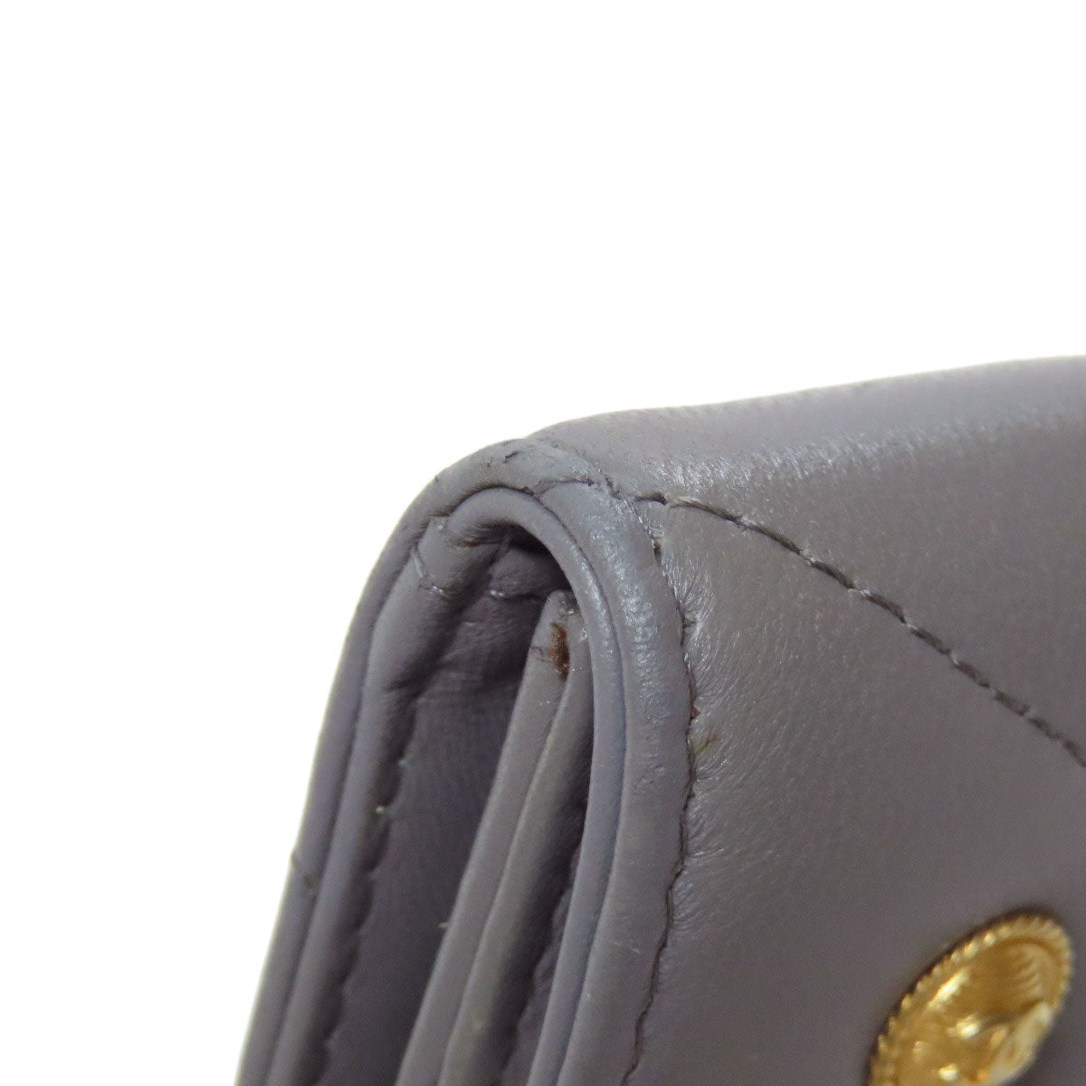 CHANEL Coin case lambskin gray COCO Mark Vstitch Gold Metal Women Used Authentic
