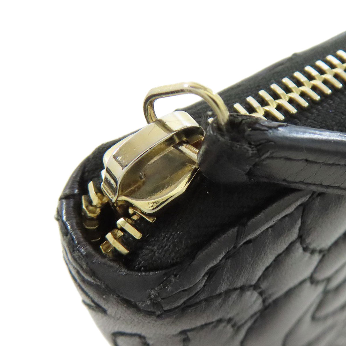 CHANEL Long Wallet Purse lambskin black Camellia Gold Metal Women Used Authentic