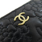 CHANEL Long Wallet Purse lambskin black Camellia Gold Metal Women Used Authentic