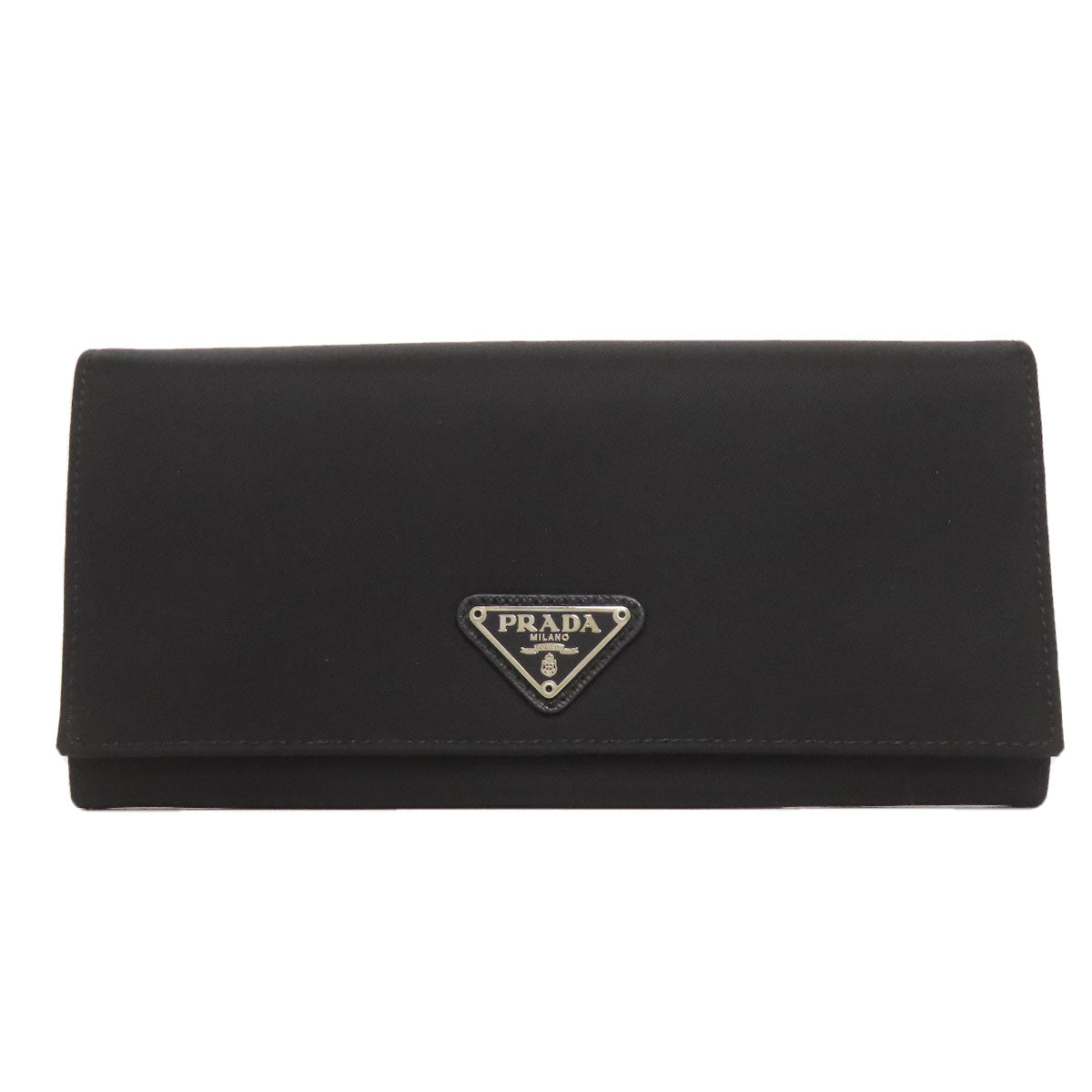 PRADA Long Wallet Purse Nylon black logoMetal