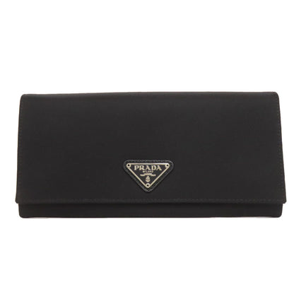 PRADA Long Wallet Purse Nylon black logoMetal