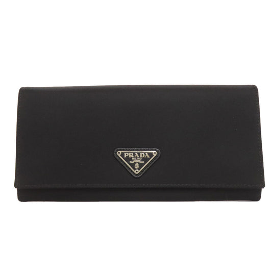 PRADA Long Wallet Purse Nylon black logoMetal