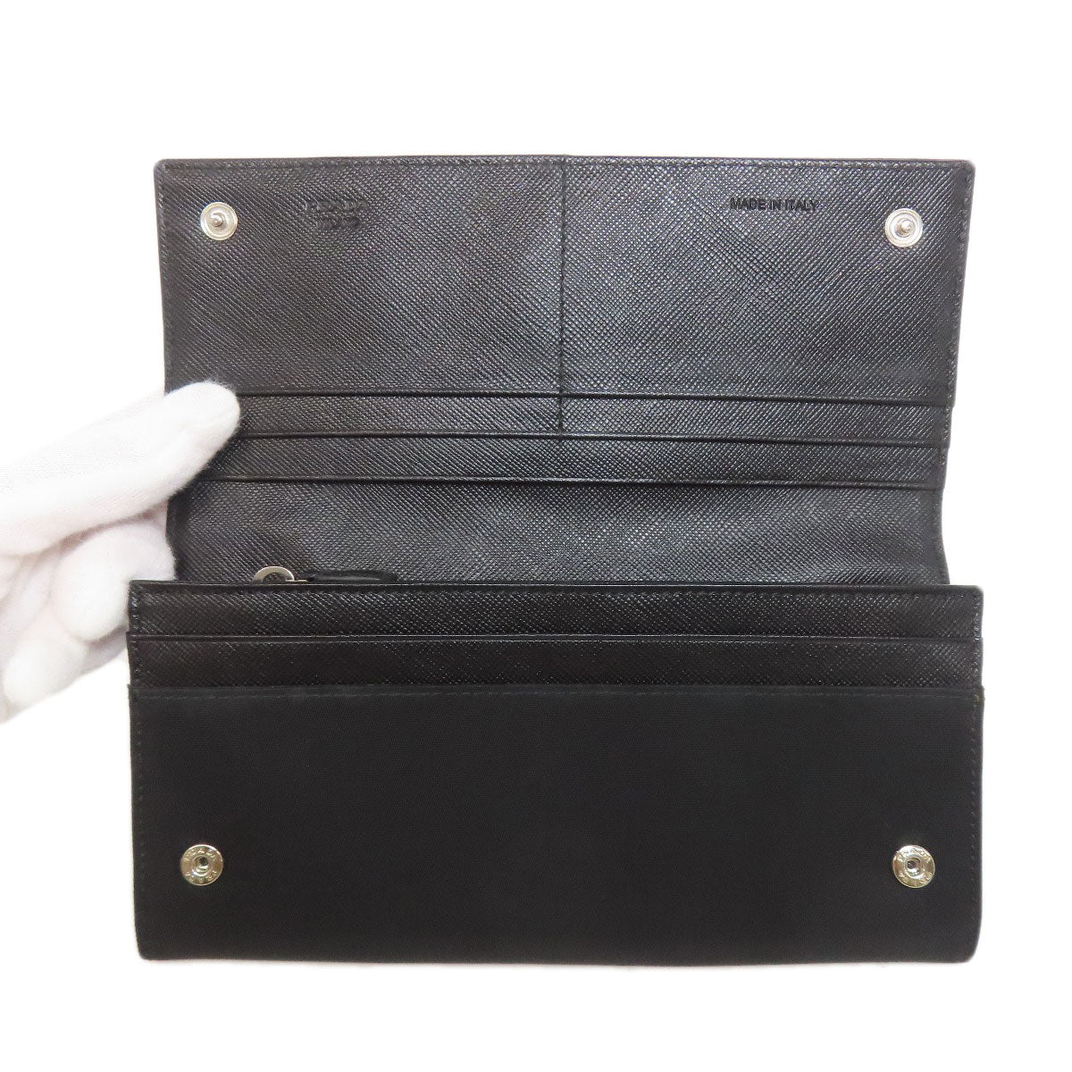 PRADA Long Wallet Purse Nylon black logoMetal