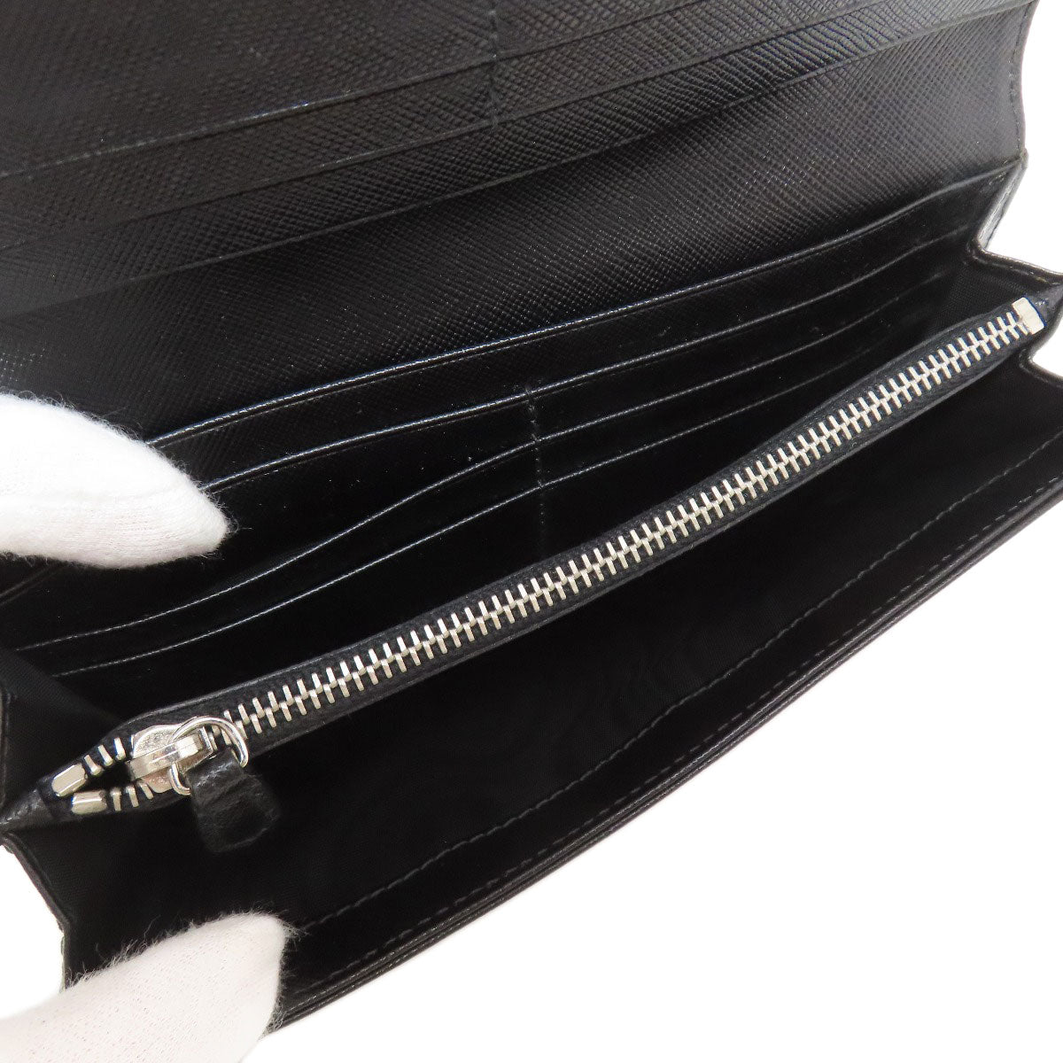 PRADA Long Wallet Purse Nylon black logoMetal