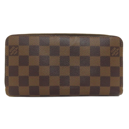 LOUIS VUITTON Long Wallet Purse N60046 Damier canvas Brown Zippy wallet Women Used Authentic