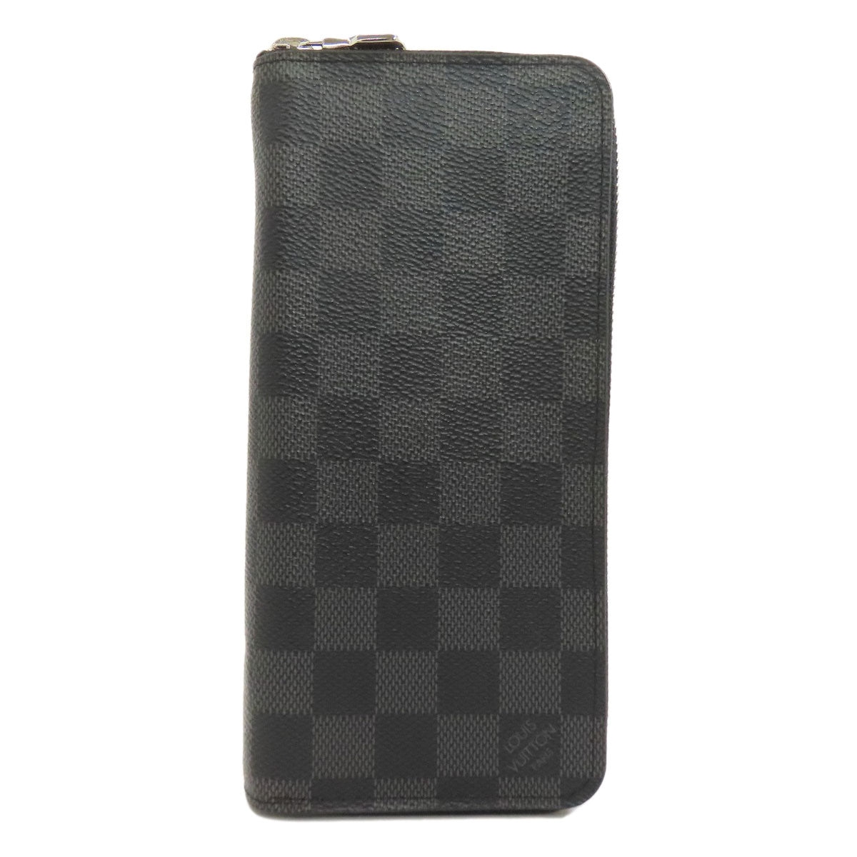 LOUIS VUITTON Long Wallet Purse Damier canvas black Zippy wallet Vertical Women Used Authentic